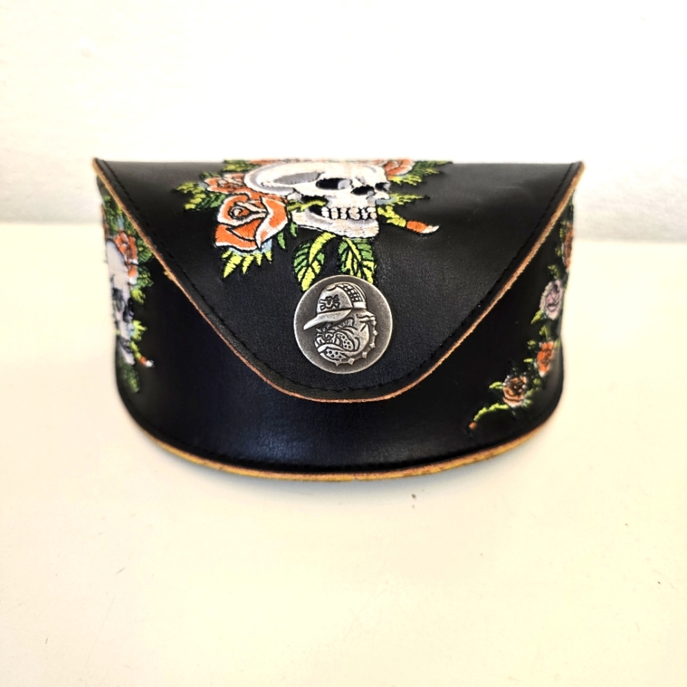 Vintage Ed Hardy Embroidered Skull Roses Sunglasses Case ONLY Y2K